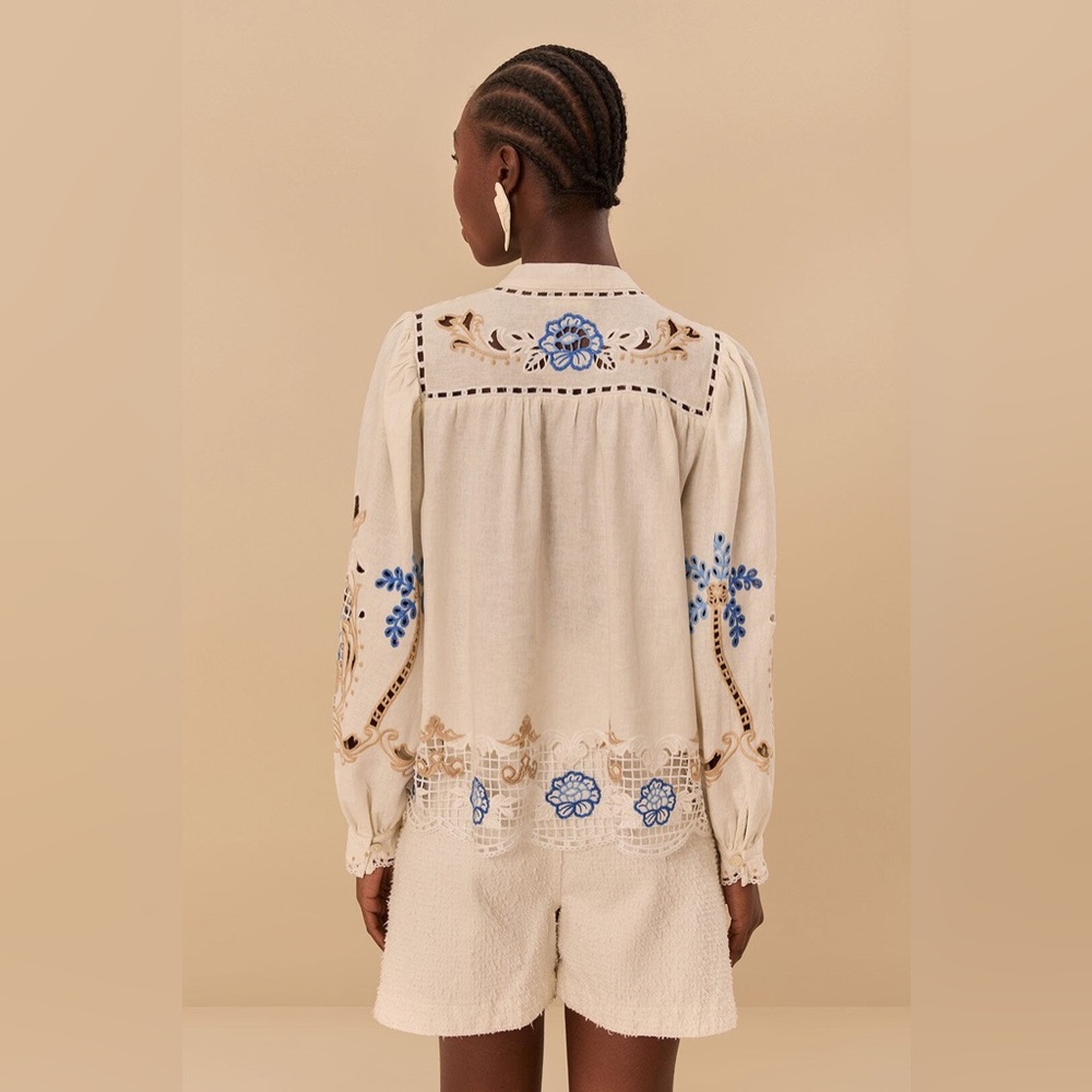 FARM Rio Off-White Romantic Richelieu Blouse - Picture 2 of 6